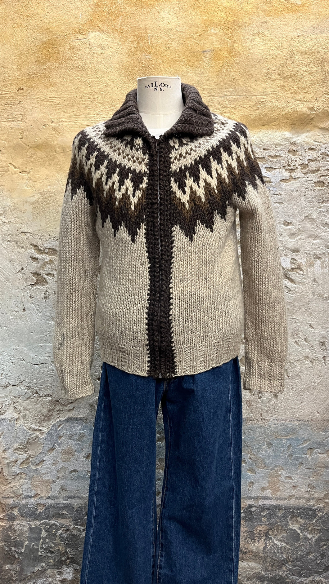 Maglione artigianale con zip anni '70/'80 - M